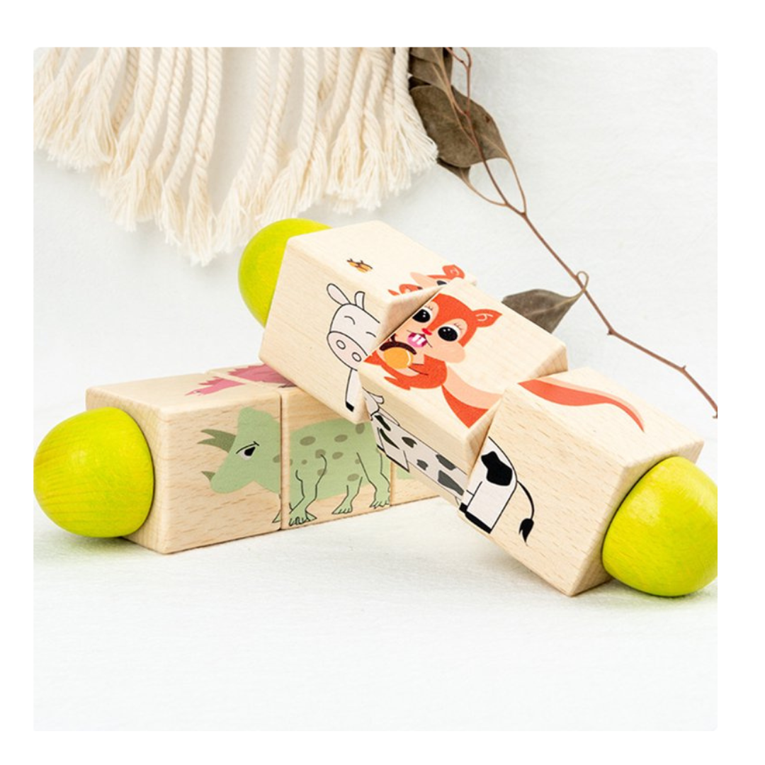 Wooden Puzzle with Rotating Blocks (1pc)