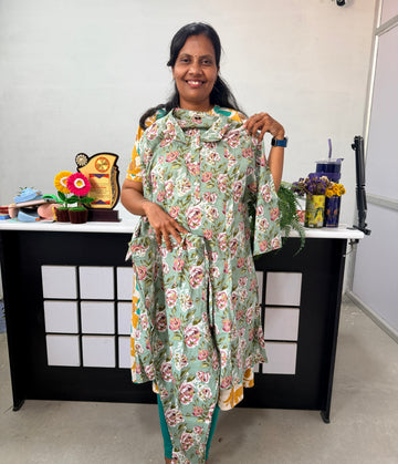 Daily wear Jaipur cotton Co-ords set with button- green colour  (3XL TO 5XL)