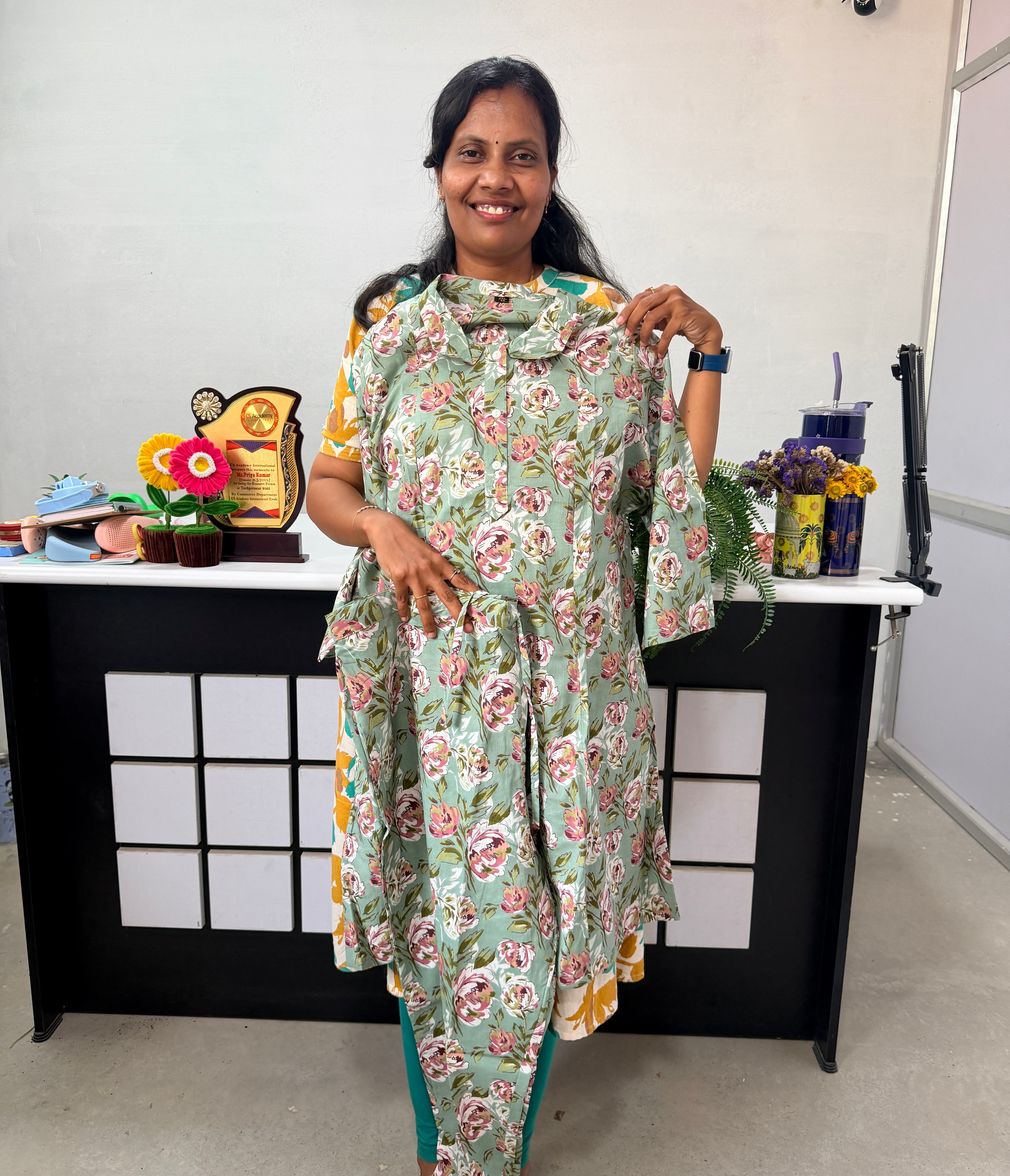 Daily wear Jaipur cotton Co-ords set with button- green colour  (3XL TO 5XL)