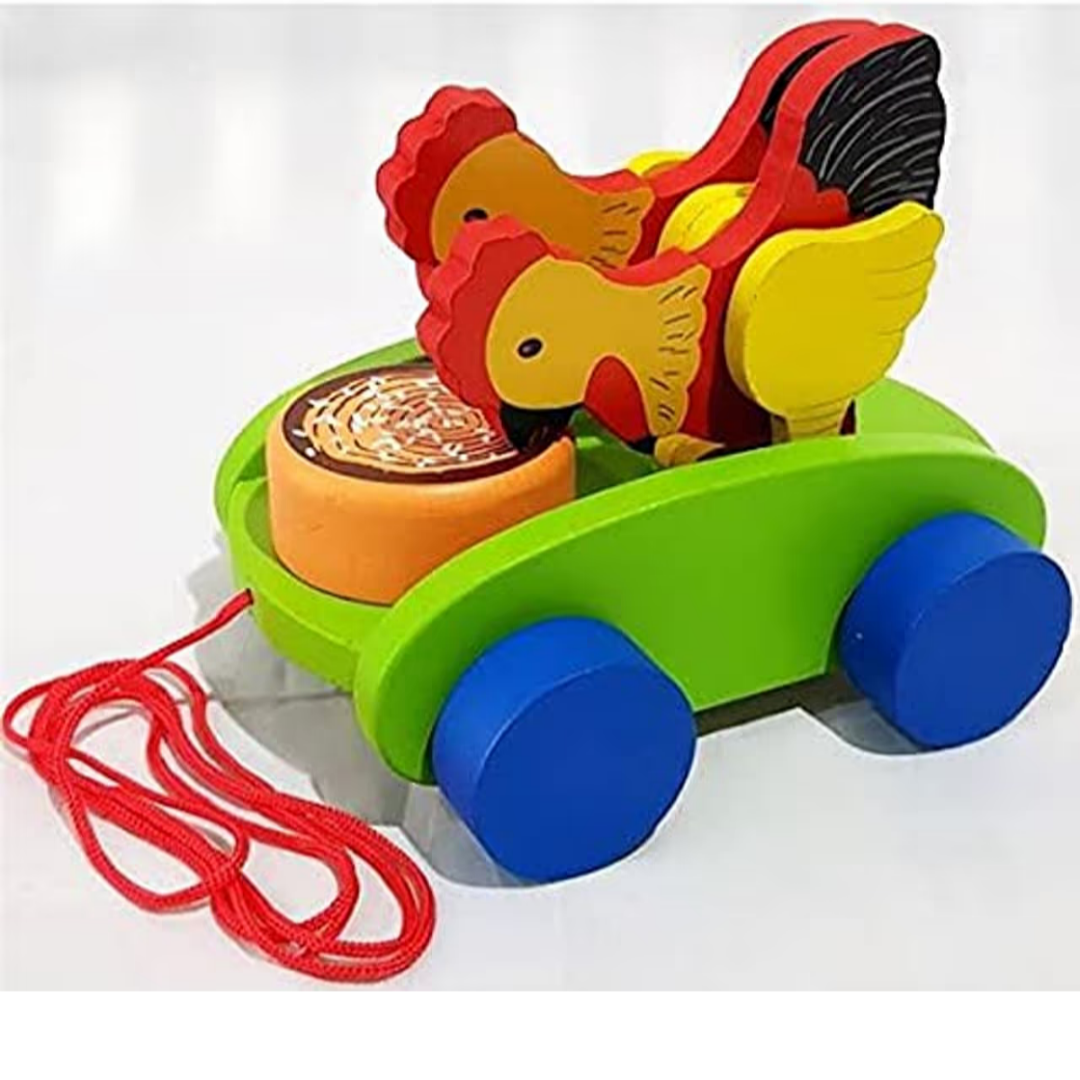 Pull Along hen Eating Grains Toy