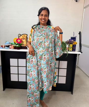 Daily wear Jaipur cotton Co-ords set with button- Blue colour  (3XL TO 5XL)