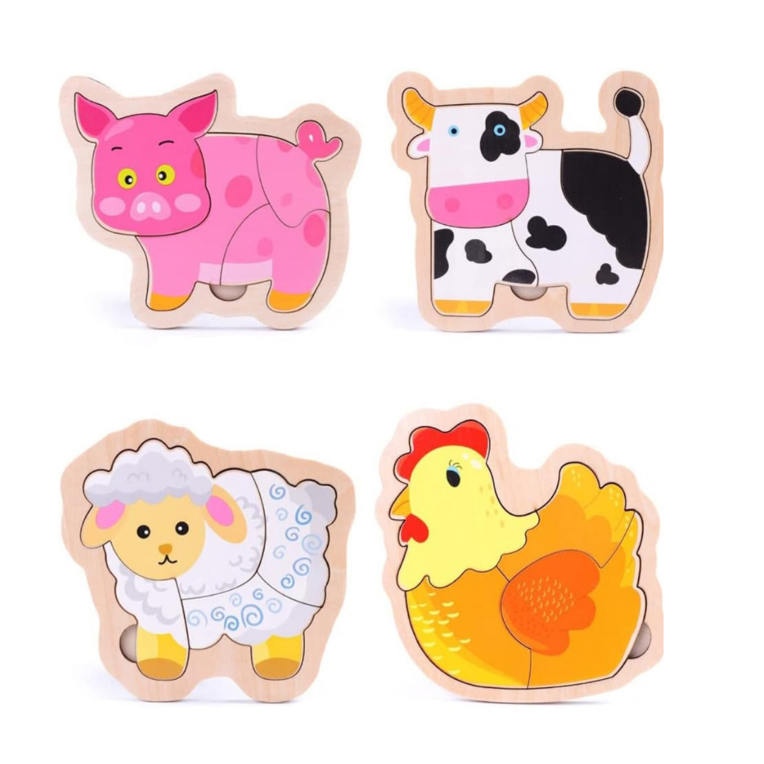 Set of 2 wooden chunky puzzles with base