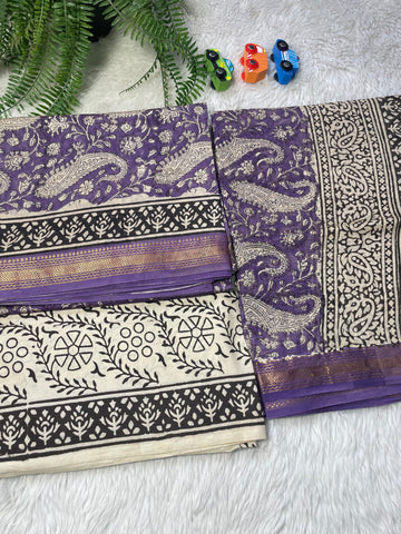 Jaipur Pure maheshwari silk Unstitched suit - purple