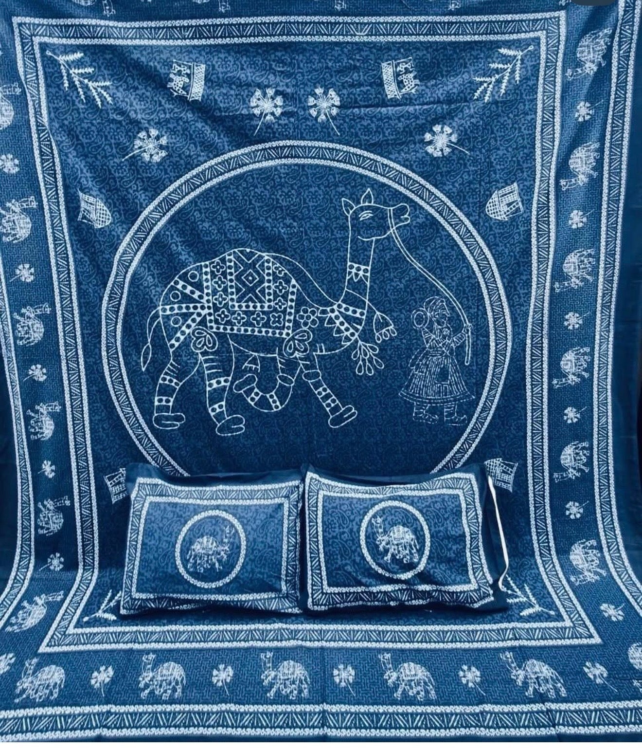 Indigo pure cotton hand block print Bed spread preorder 1 week dispatch time