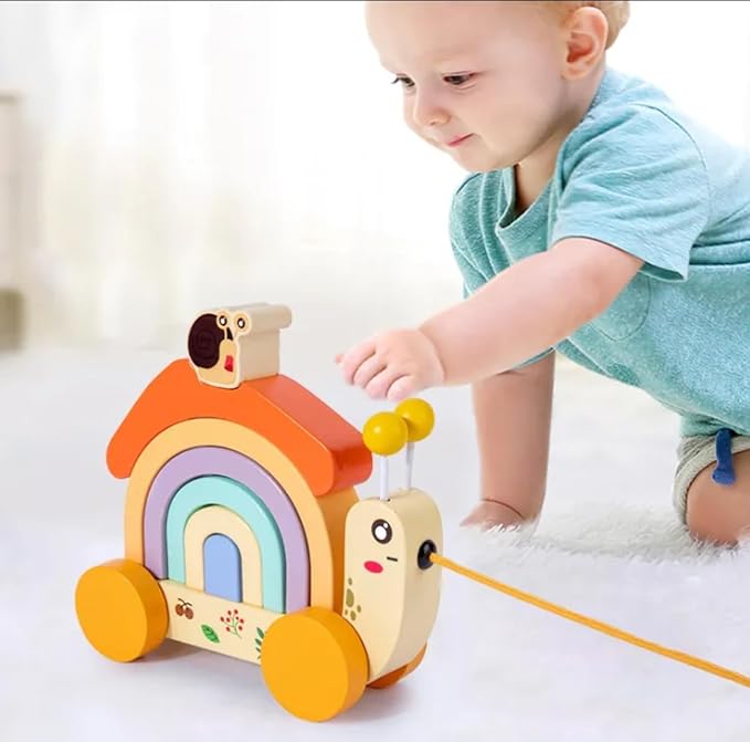 Wooden snail rainbow stacker