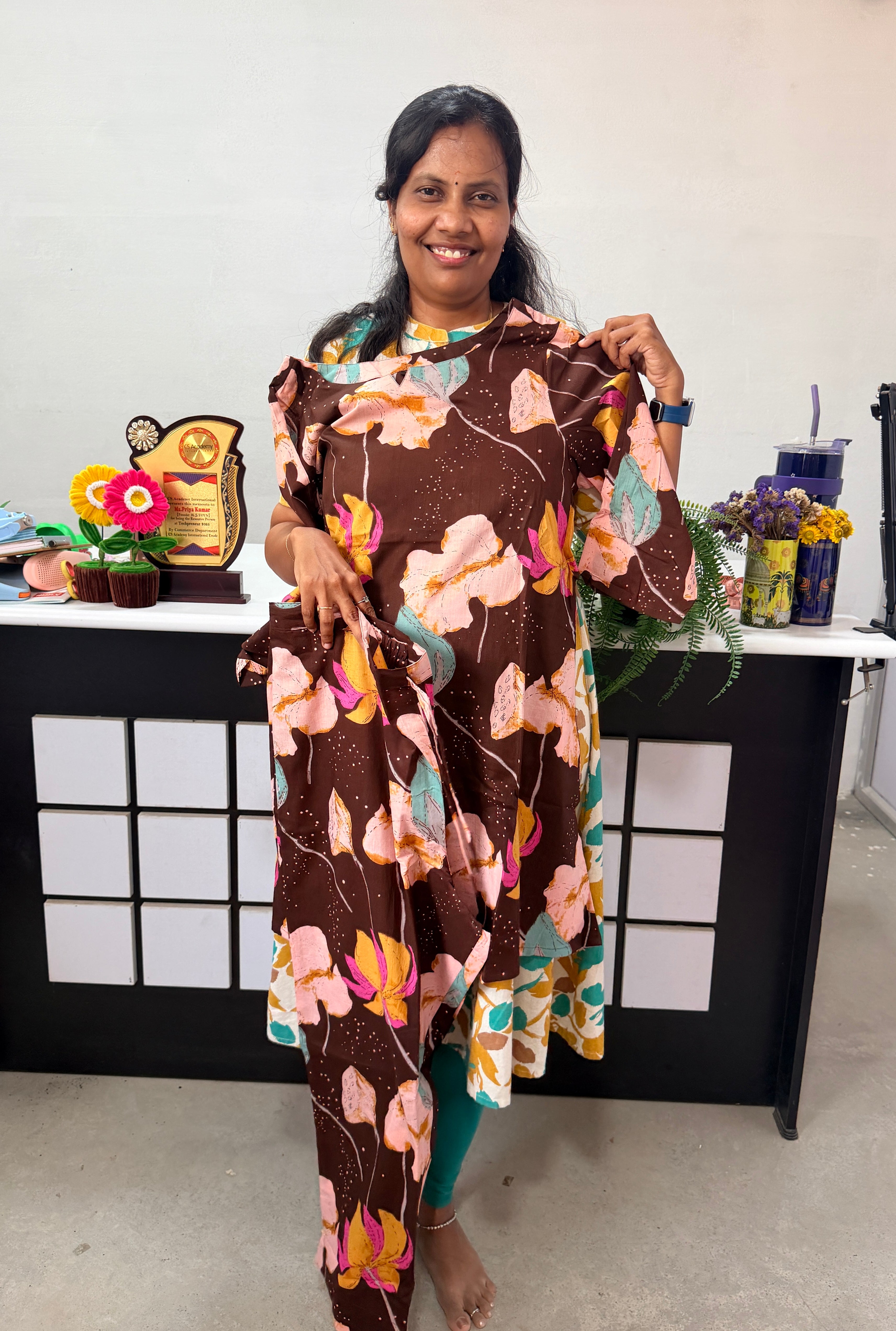 Daily wear Jaipur cotton Co-ords set -Brown  (3XL TO 5XL)