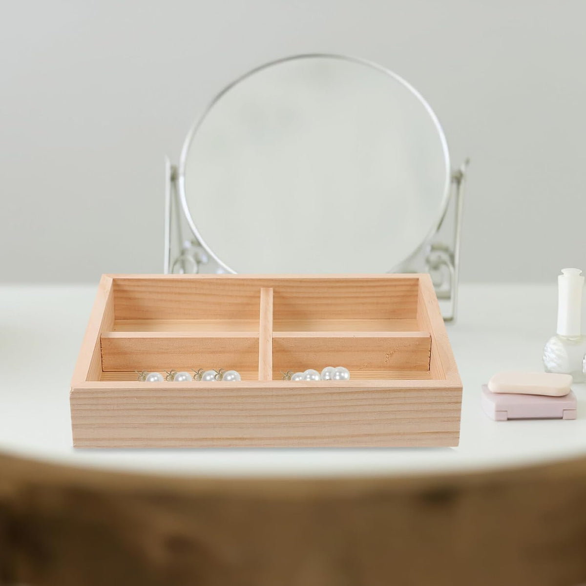 Wooden Tray with 4 Sections