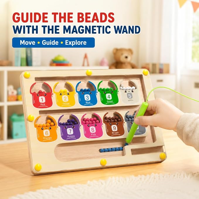 Wooden Magnetic Bead Maze & Color Sorting