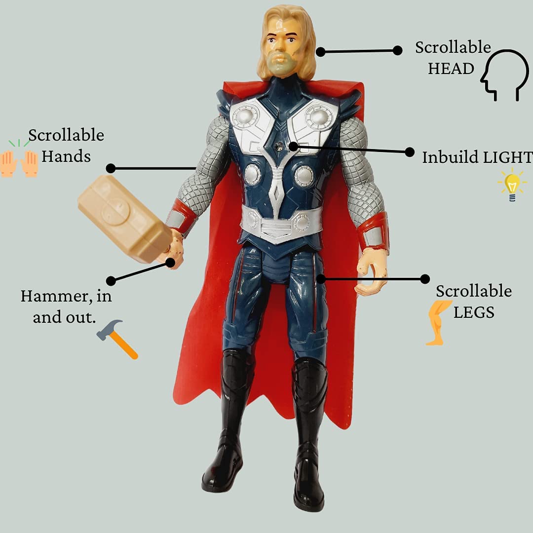 Thor 8 inch Storm Breaker Marvel Avengers Action Figure Toy Set 20 cm for Kids with Thor Hammer & LED Light