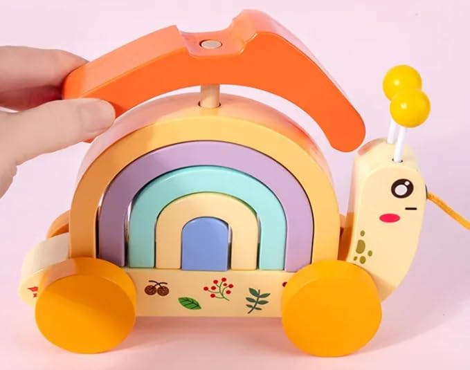Wooden snail rainbow stacker