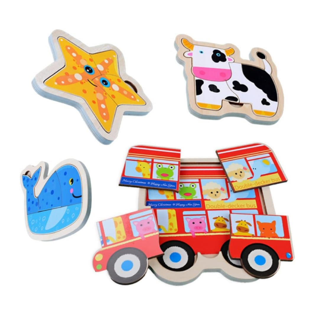 Set of 2 wooden chunky puzzles with base