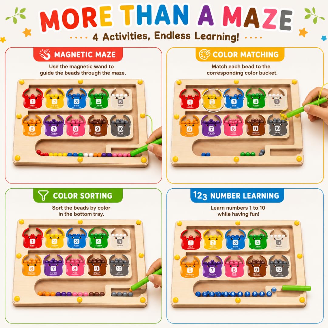 Wooden Magnetic Bead Maze & Color Sorting