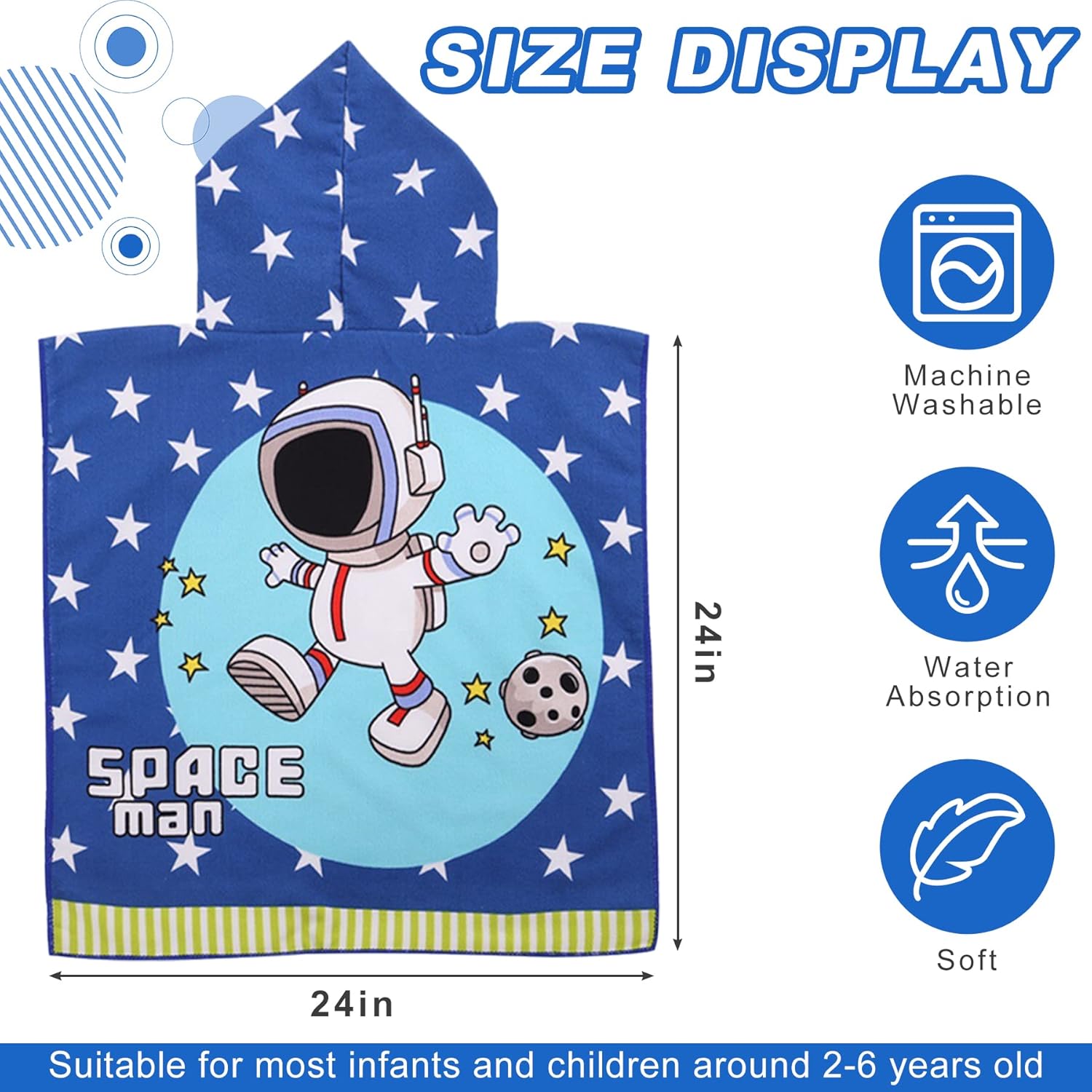 Soft Absorbing Cartoon Hooded Bath Towels Baby Print Cap (24×24inches) - Astronaut