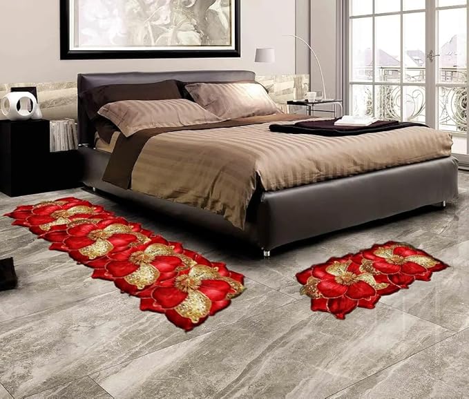 3D Floral  Anti-Skid Floor Mat set of 2 ( 1runner + 1 mat)