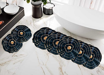 3D Floral  Anti-Skid Floor Mat set of 2 ( 1runner + 1 mat)