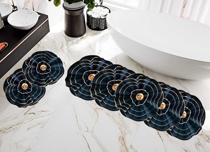 3D Floral  Anti-Skid Floor Mat set of 2 ( 1runner + 1 mat)