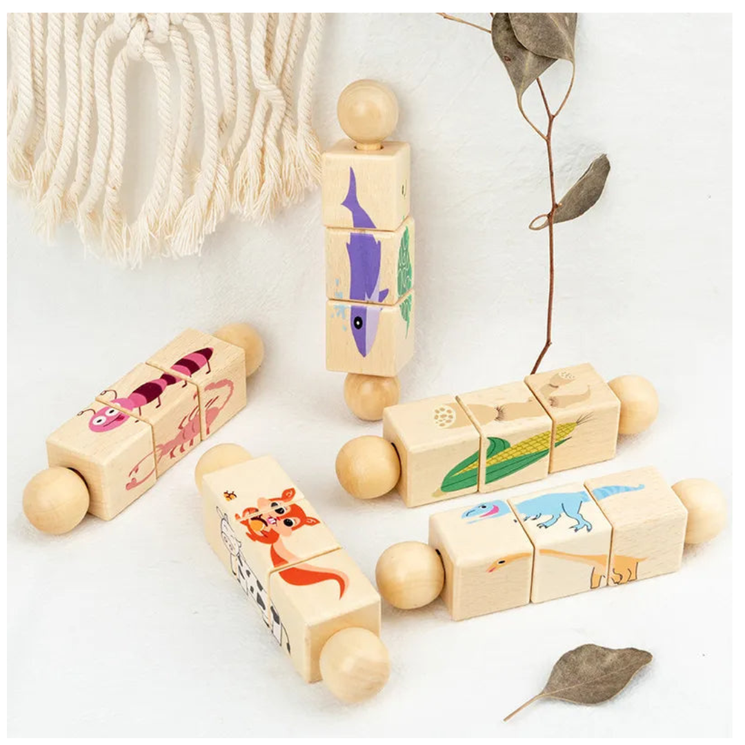 Wooden Puzzle with Rotating Blocks (1pc)
