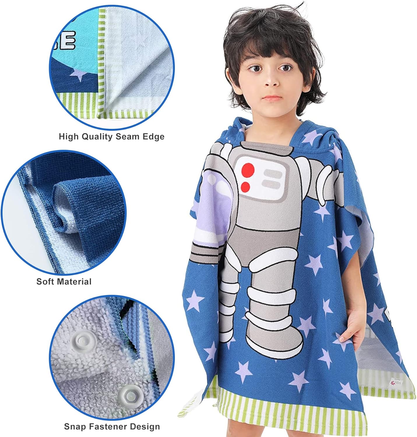 Soft Absorbing Cartoon Hooded Bath Towels Baby Print Cap (24×24inches) - Astronaut