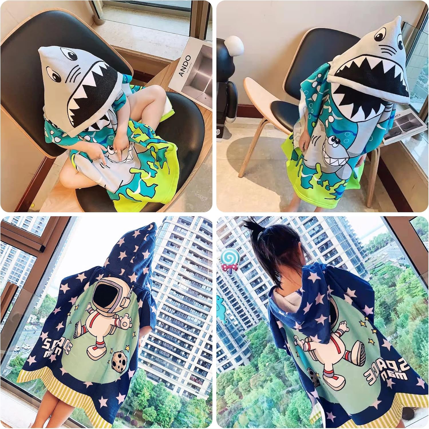 Soft Absorbing Cartoon Hooded Bath Towels Baby Print Cap (24×24inches) - Astronaut