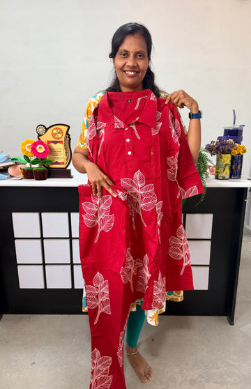 Daily wear Jaipur cotton Co-ords set with button- Red colour (3XL TO 5XL)