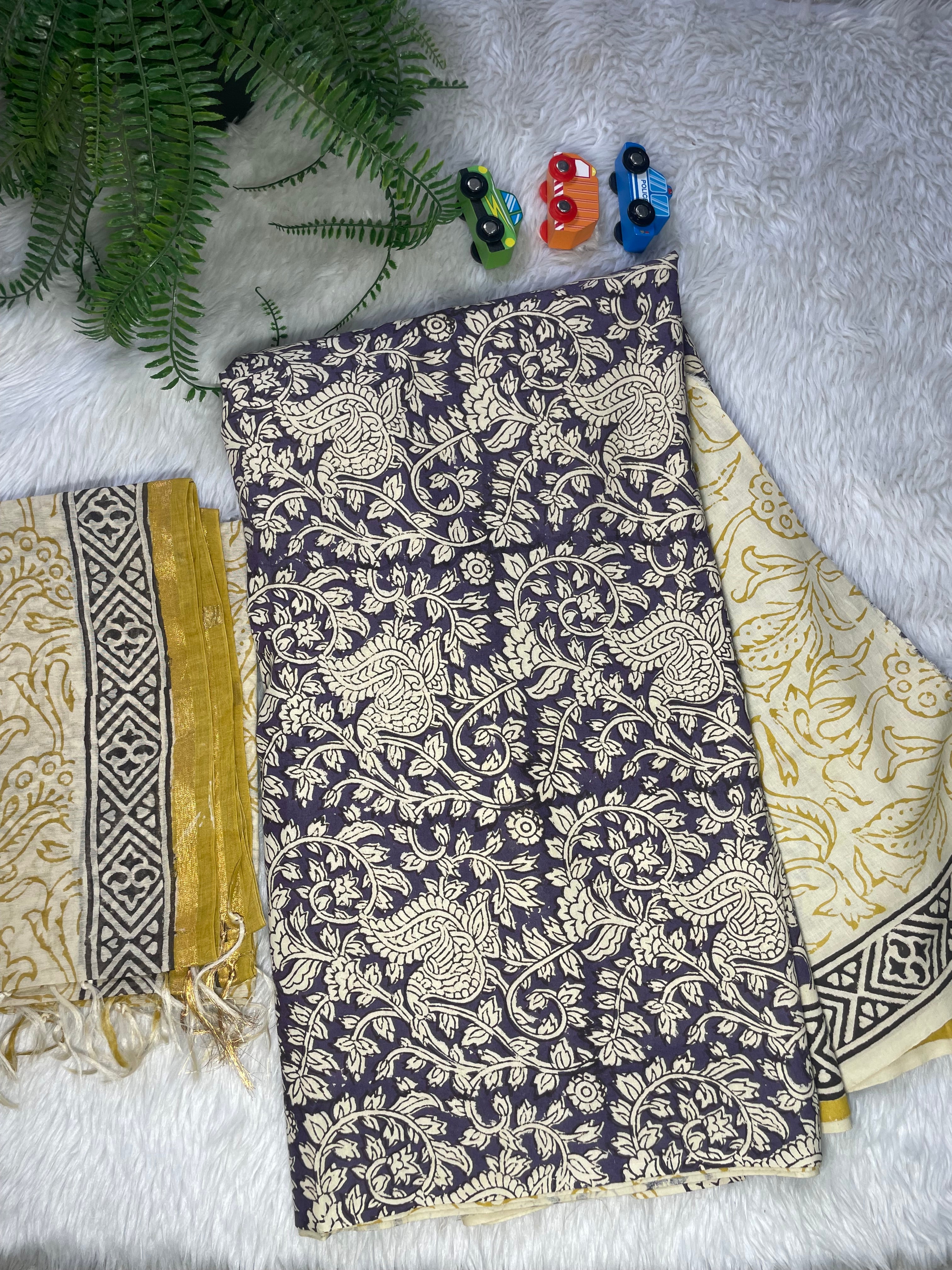 Jaipur cotton with  Chanderi  duppata Unstitched suit
