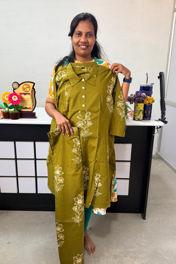 Daily wear Jaipur cotton Co-ords set with button- bottle green colour  (3XL TO 5XL)