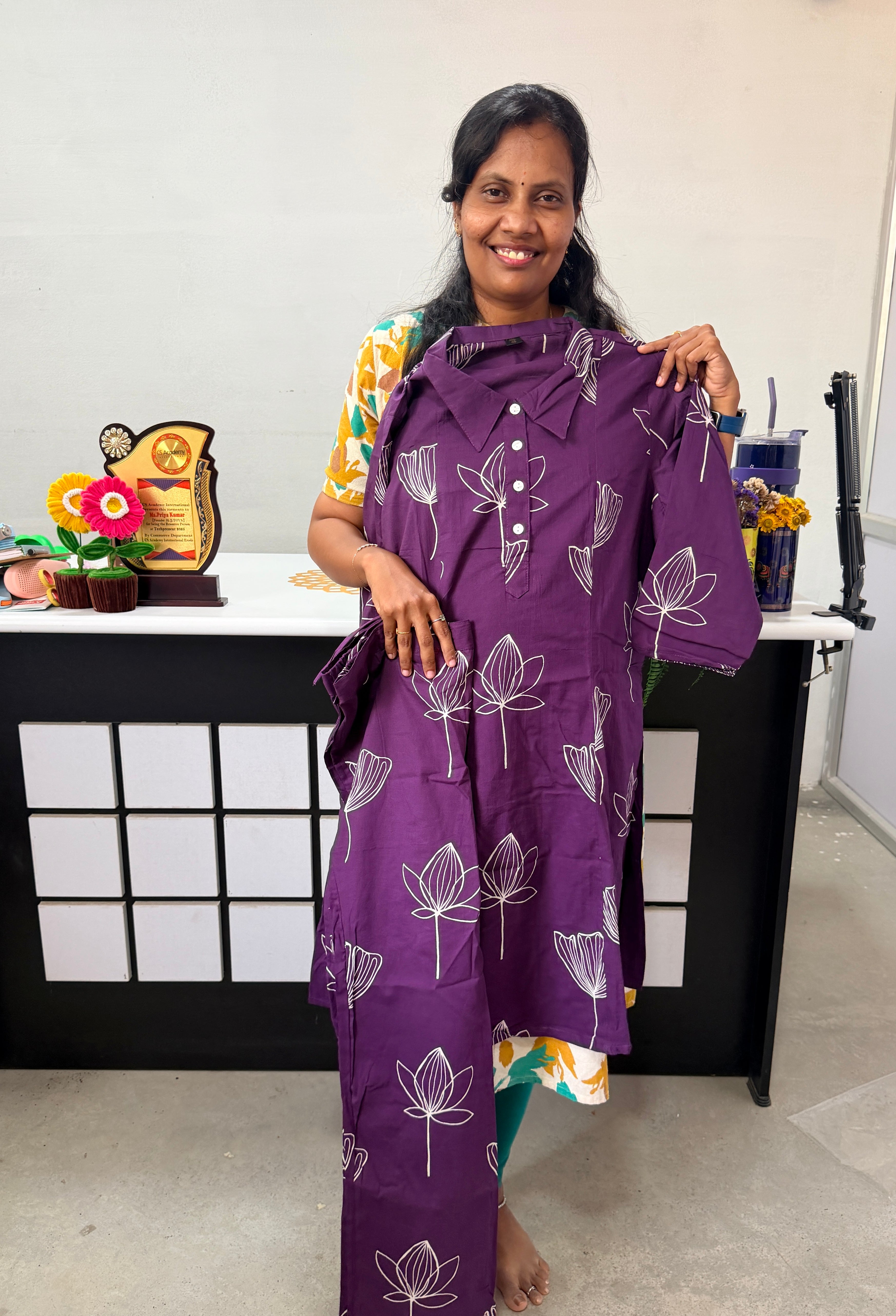 Daily wear Jaipur cotton Co-ords set with button-Violet  (3XL TO 5XL)