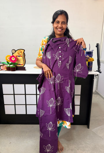 Daily wear Jaipur cotton Co-ords set with button-Violet  (3XL TO 5XL)