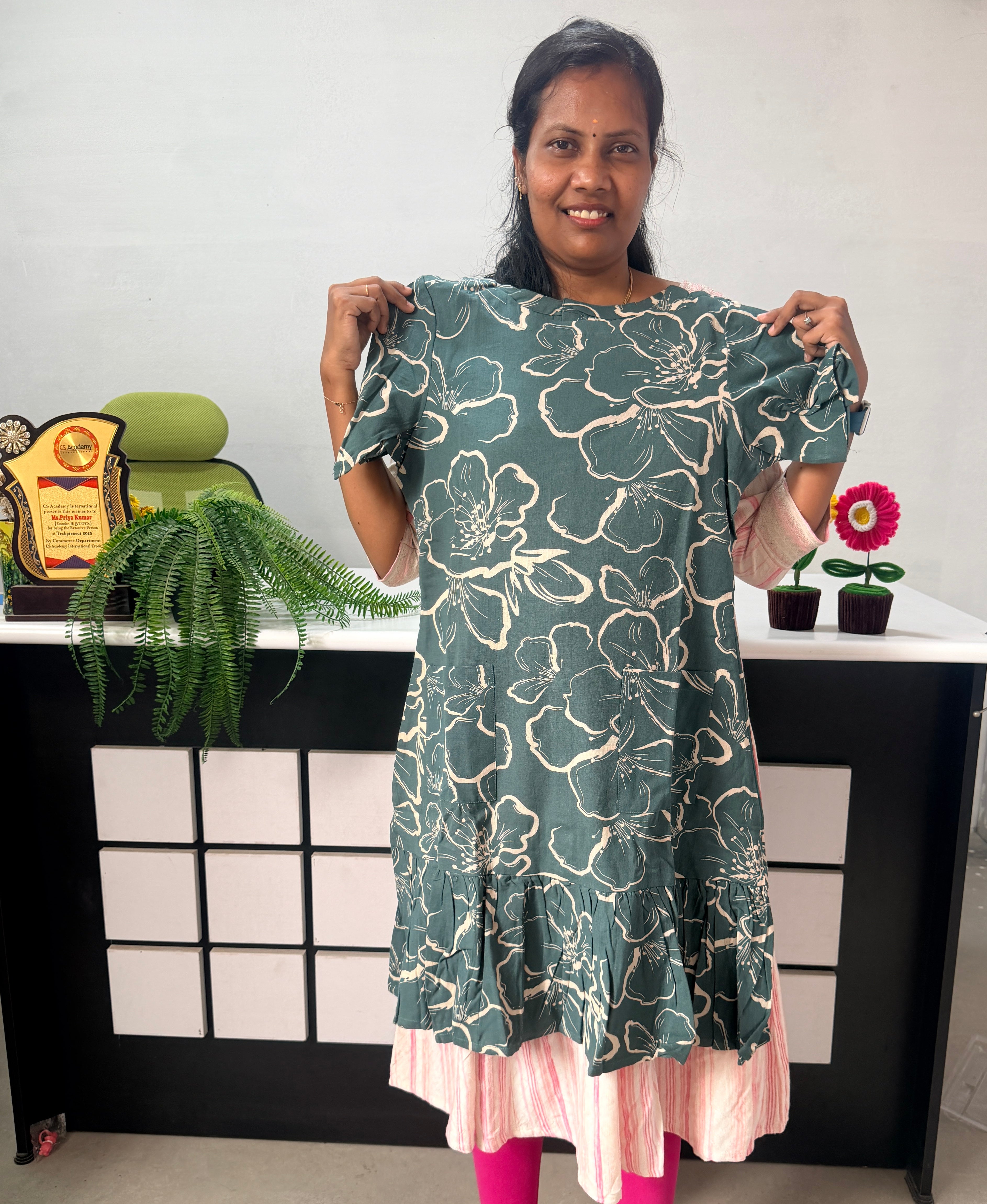Floral Print Cotton top with back button