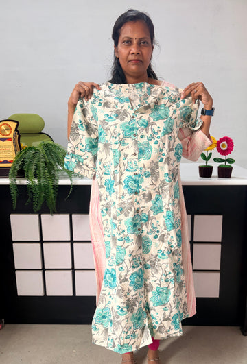Floral Print Cotton Blend A-line Kurta