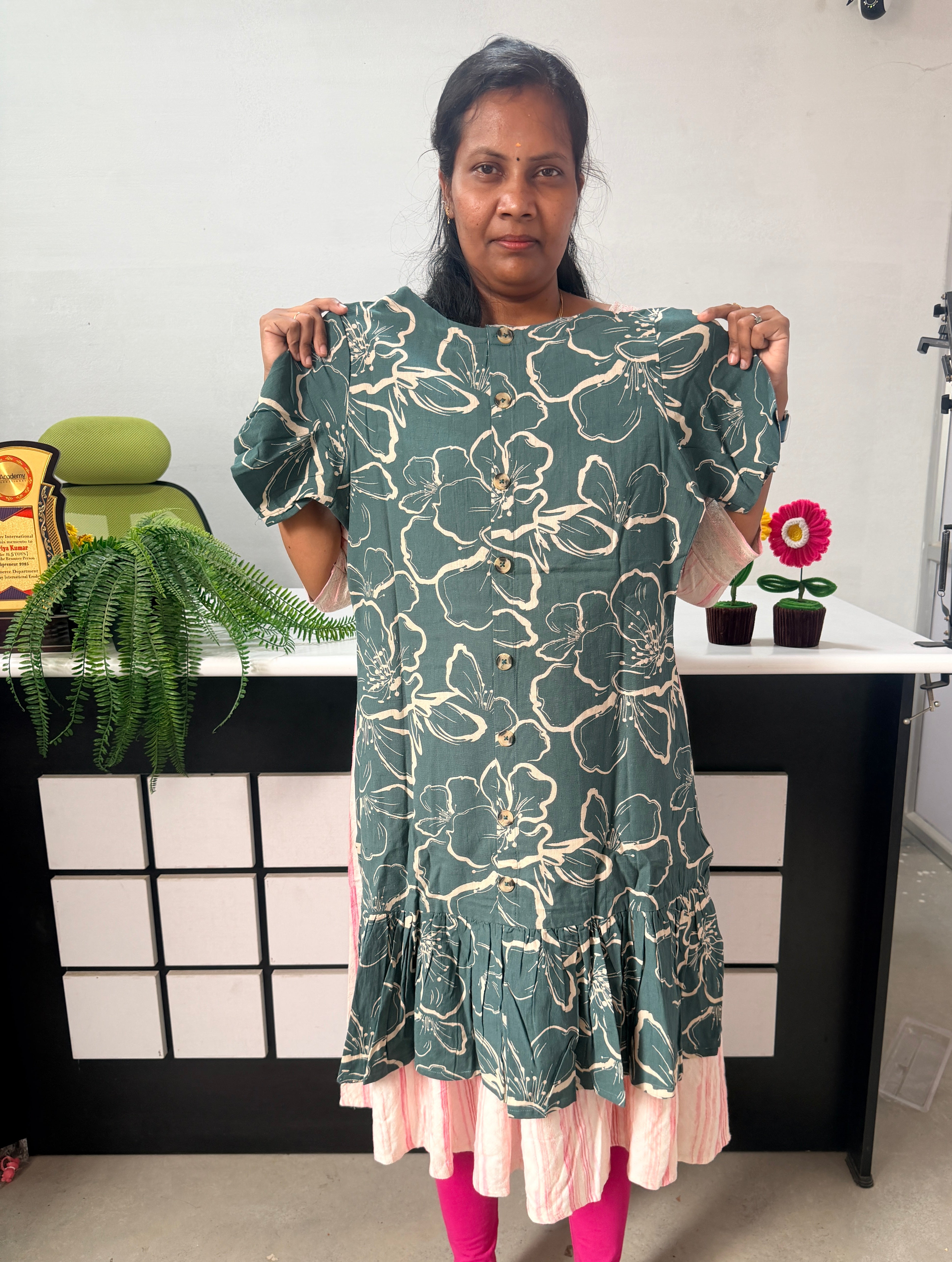 Floral Print Cotton top with back button