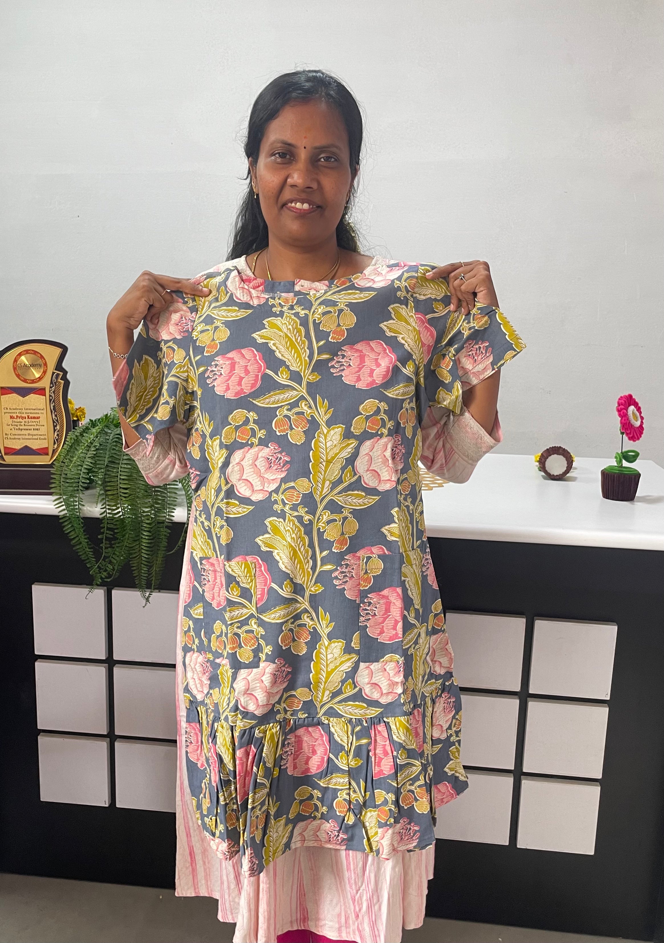 Jaipur Cotton top with back button - Blue