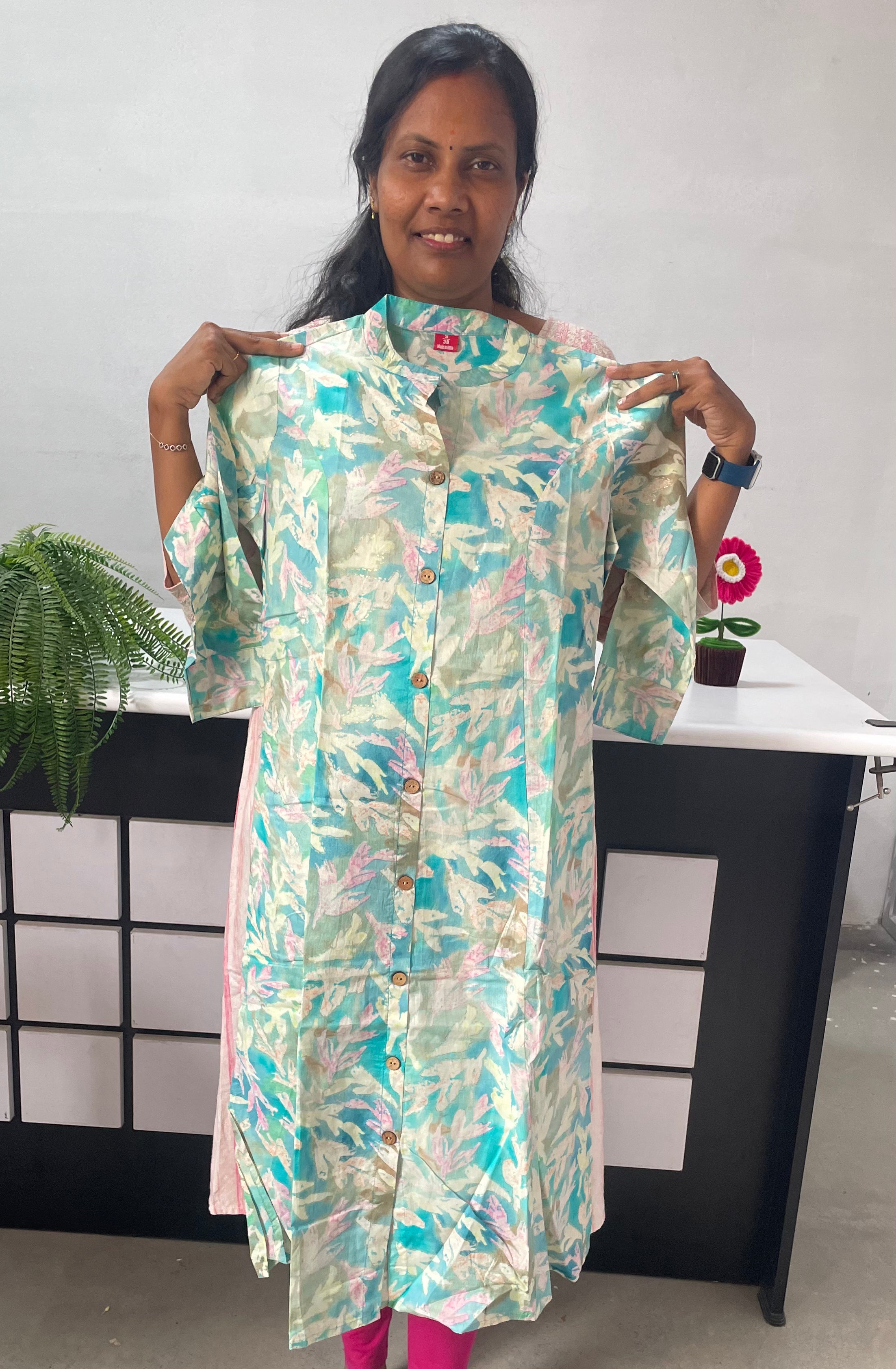 Premium Jaipur Cotton A-Line Kurti-Blue