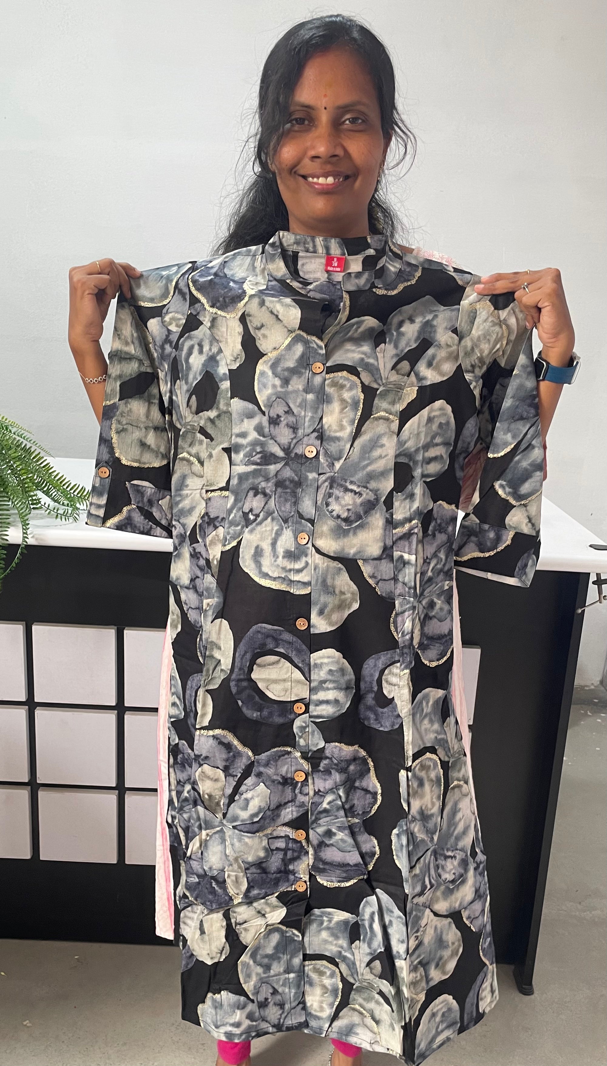Premium Cotton A-Line Kurti - Black