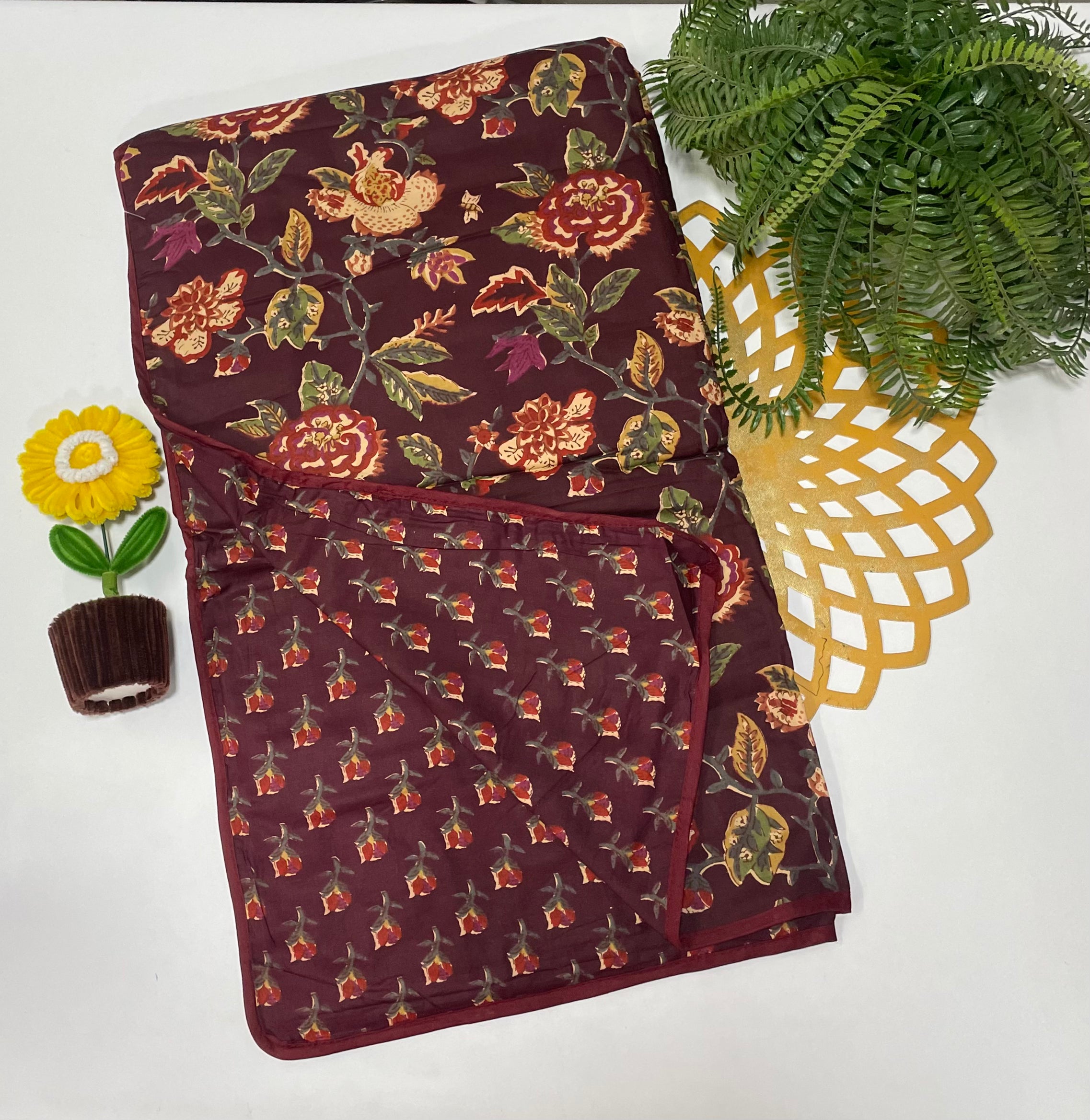 Jaipur premium cotton Dohar - Maroon floral (1pc)