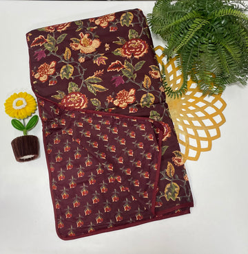 Jaipur premium cotton Dohar - Maroon floral (1pc)