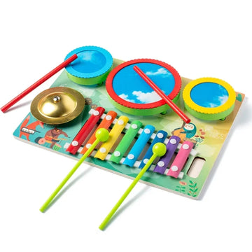 Drums and zither in one log board