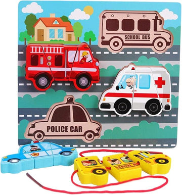 Montessori 3D Wooden Jigsaw Puzzles with Rope - Lacing