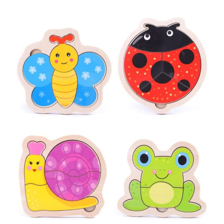 Set of 2 wooden chunky puzzles with base