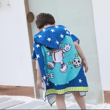 Soft Absorbing Cartoon Hooded Bath Towels Baby Print Cap (24×24inches) - Astronaut