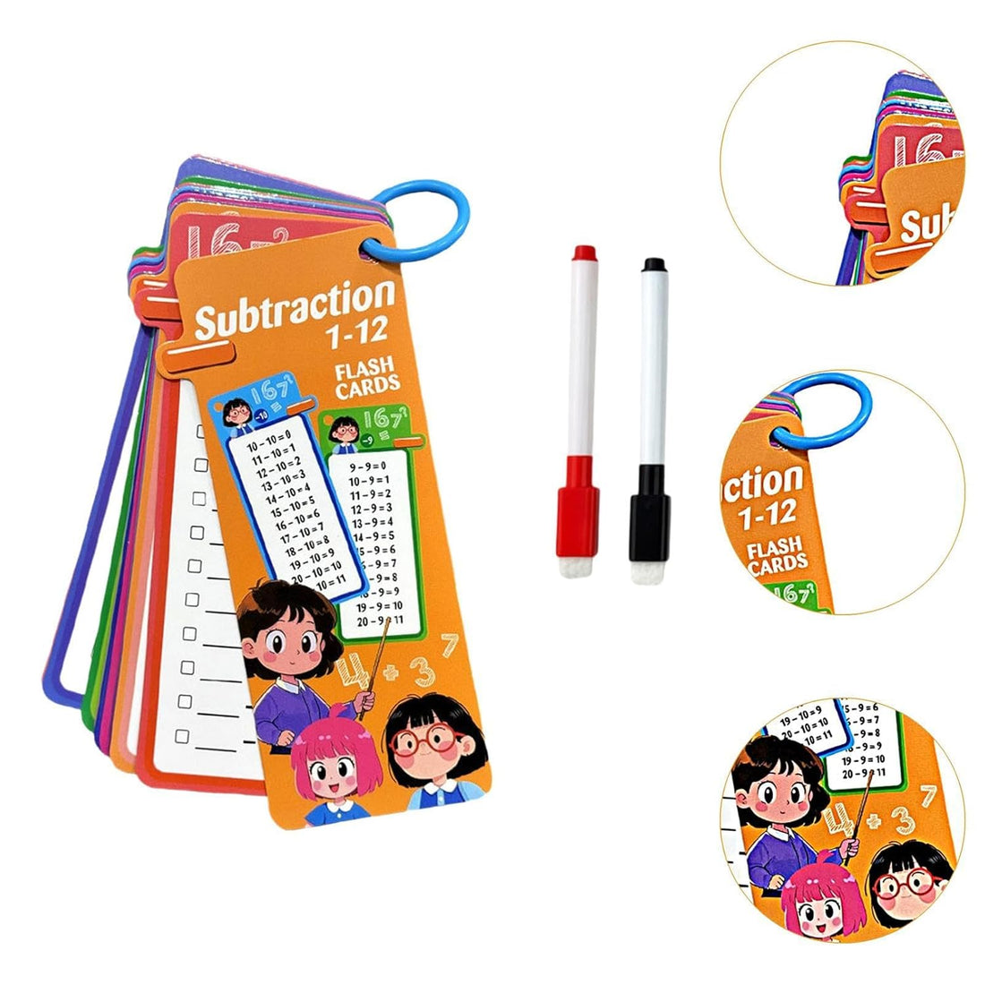 Subtraction 1-12 Table Math Flash Cards
