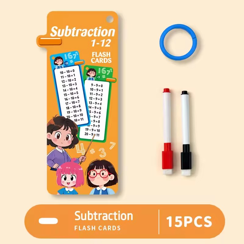 Subtraction 1-12 Table Math Flash Cards