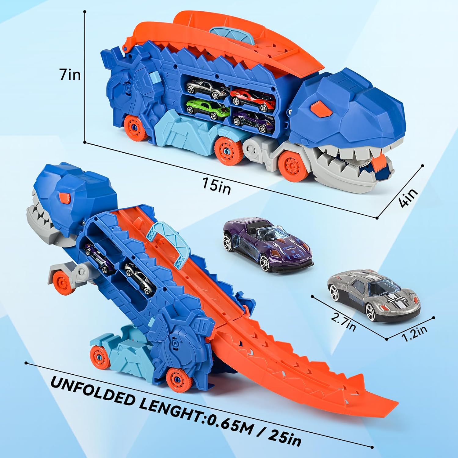 Transport Dinosaur Truck with Foldable Sliding 25-Inch Race Track
