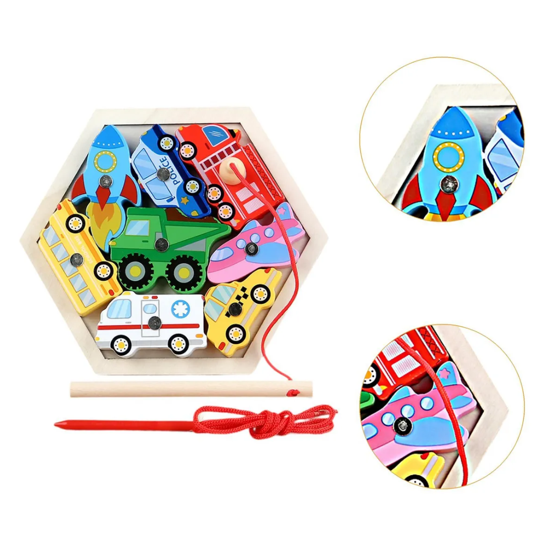 Wooden Hexagonal Fishing Game with Rope (1pc)