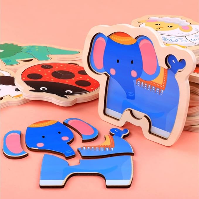Set of 2 wooden chunky puzzles with base