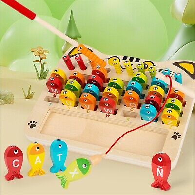 Wooden Magnetic Fishing Game Alphabet Color Sorting Puzzle Creative