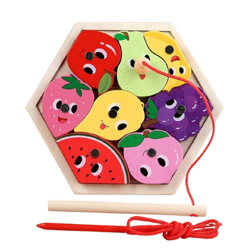 Wooden Hexagonal Fishing Game with Rope (1pc)