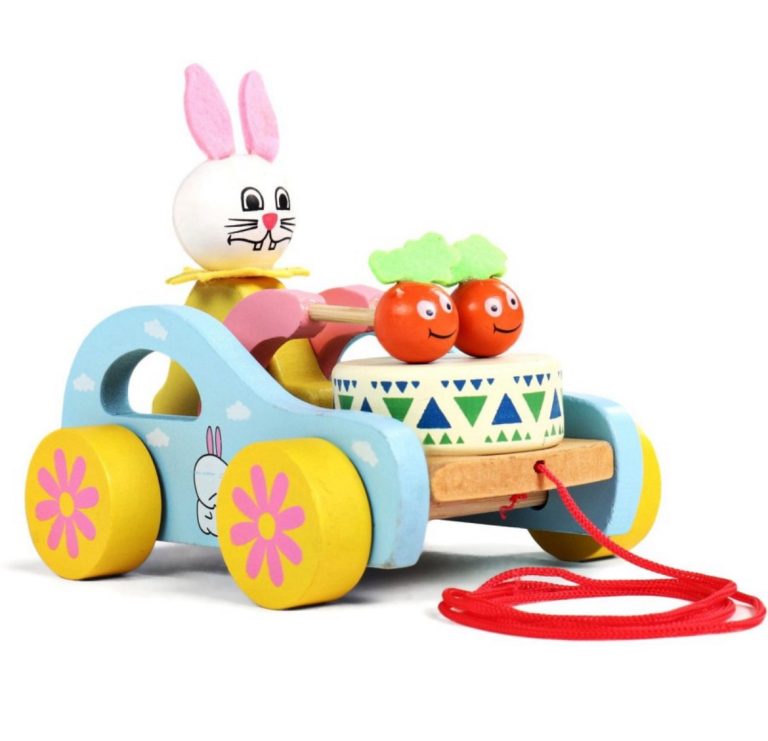 Wooden rabbit Drum Musical Pull Along Toy