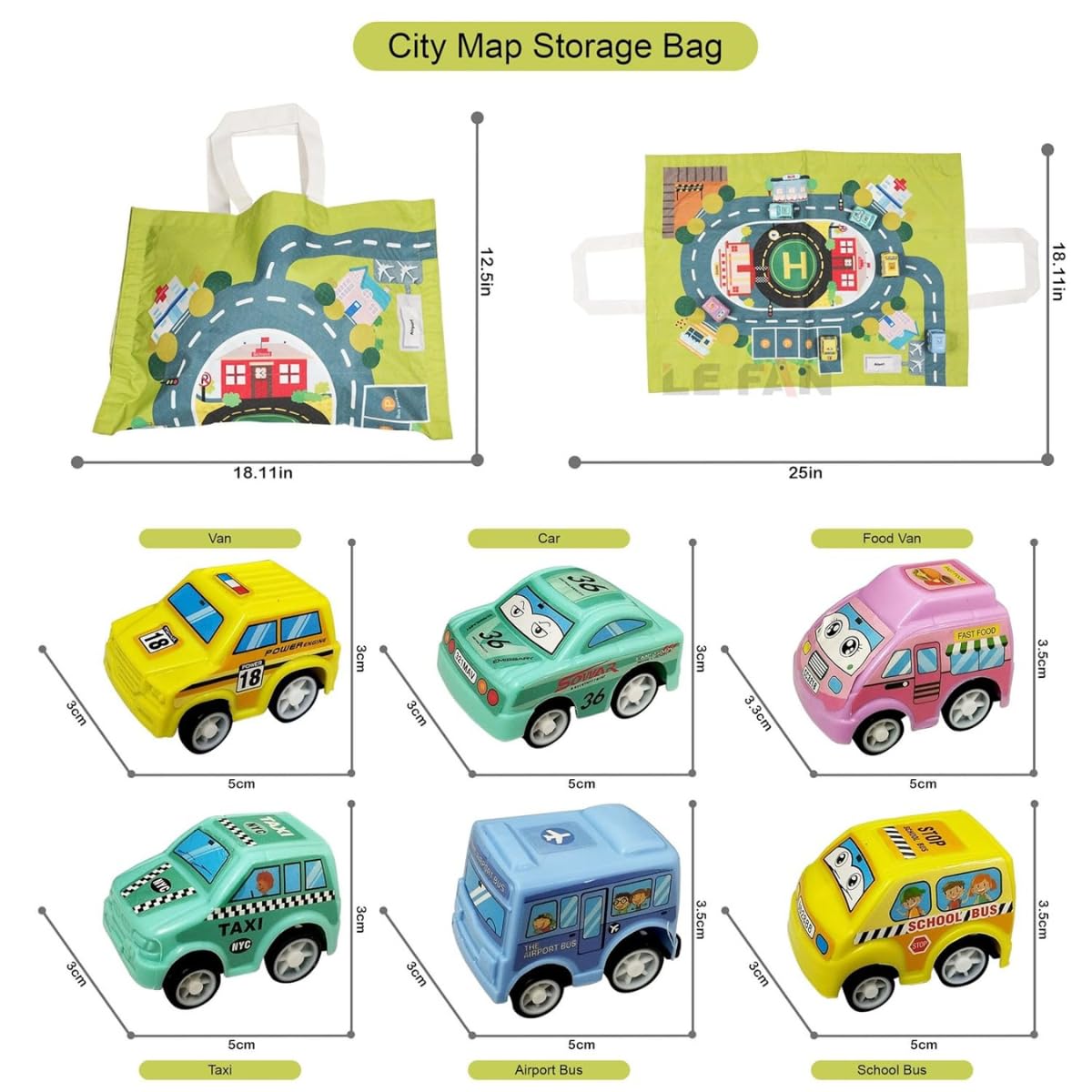 Bag Mat with 6 pc Small Cars