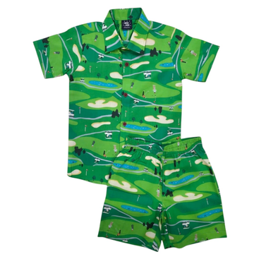 Boys Cotton (woven) co ord set - Green Golf Print